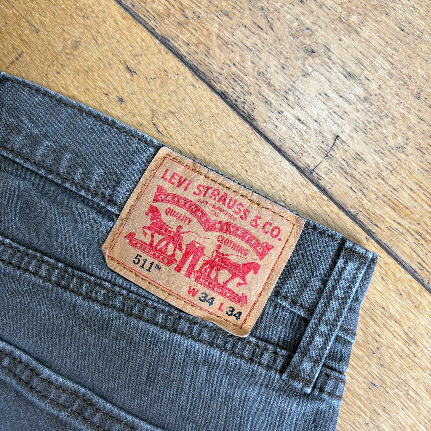 Vintage Levis 511 Slim Grey Khaki Denim Jeans - 34