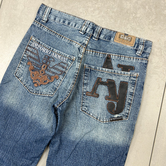 Vintage Embroidered Hip Hop Baggy Blue Jeans - 31
