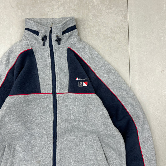 Vintage 00s Champion Embroidered Fleece Grey Sweatshirt - XS