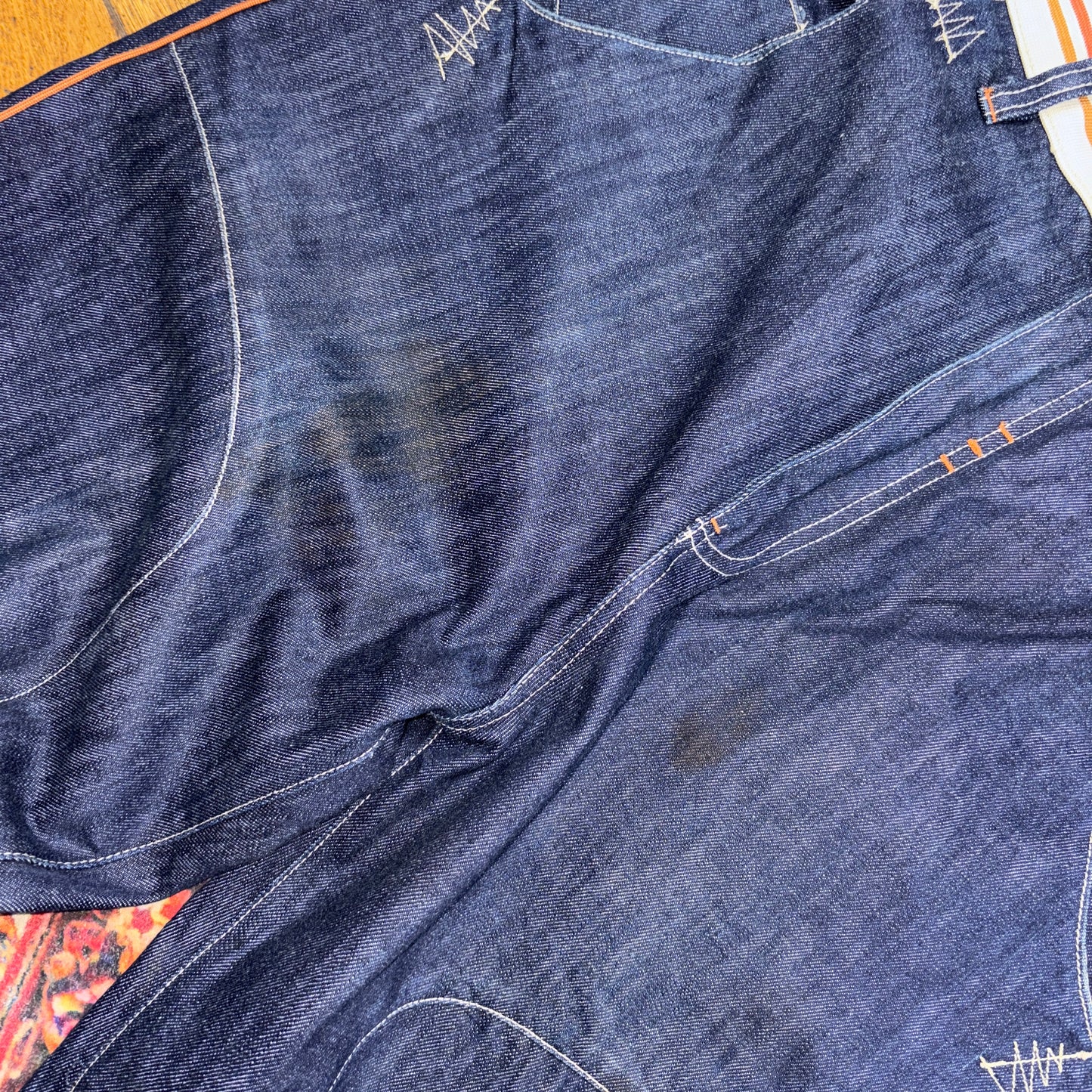 Vintage Embroidered Navy Blue Y2K Hip Hop Baggy Jeans - 38L