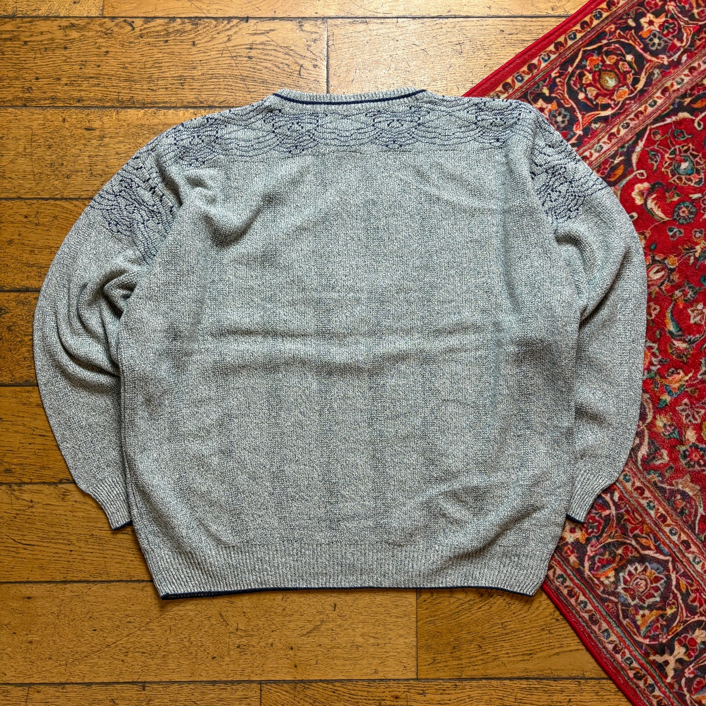 Vintage Gio Ferrari Grey Polo Embroidered Chunky Knit Jumper - XL