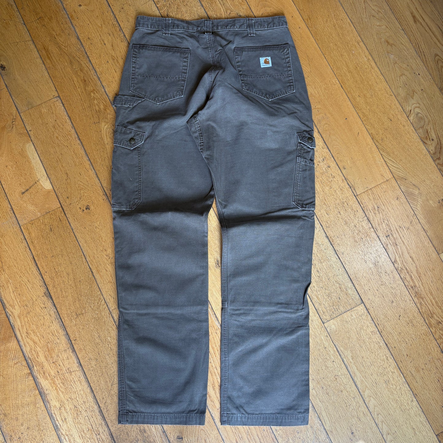 Vintage Carhartt Brown Grey Double Knee Workwear Carpenter Baggy Trousers - 36