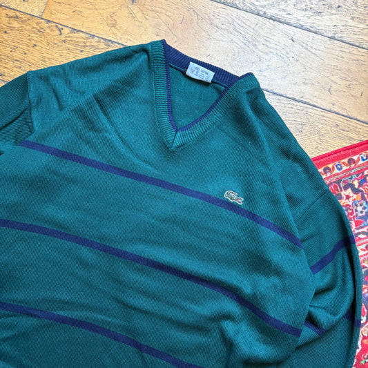 Vintage Green Chemise Lacoste Stripe Chunky Knit Jumper - L
