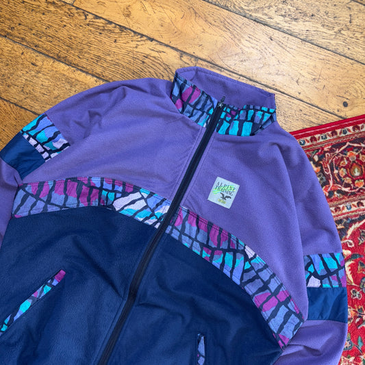 Vintage 90s Purple Crazy Funky Pattern Fleece Embroidered Sweatshirt - XL