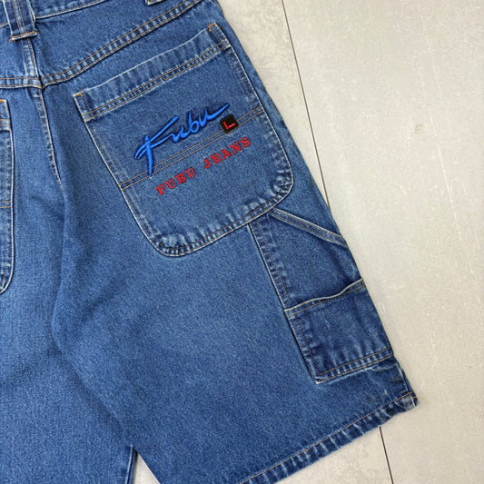 Vintage Fubu Embroidered Blue Hip Hop Baggy Shorts Jorts - 34