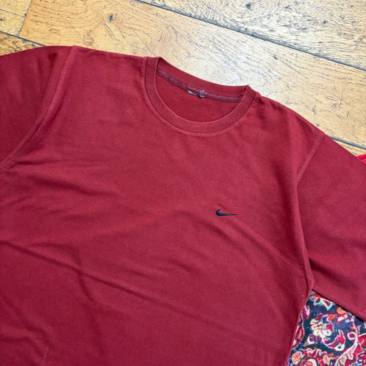 Vintage 00s Nike Burgundy Red Swoosh T-Shirt - S