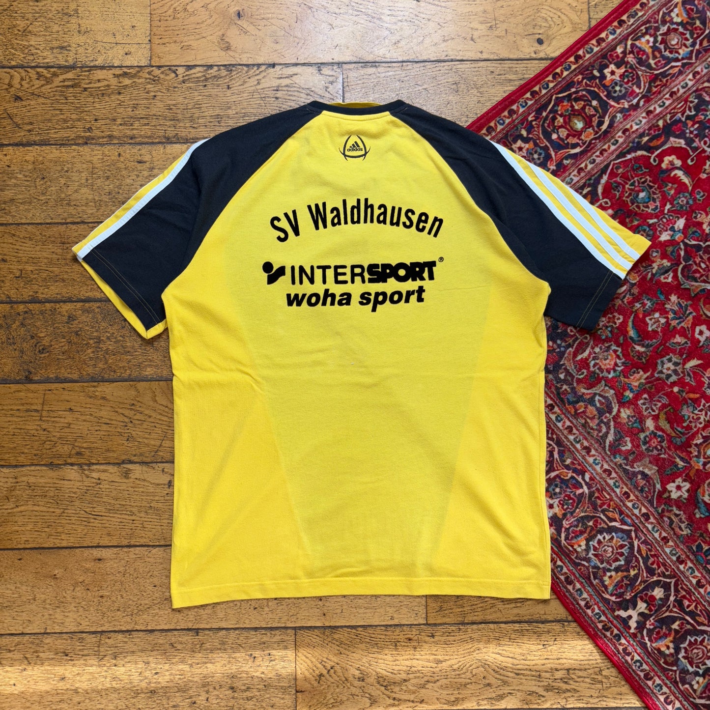 Vintage Adidas Black Yellow Embroidered Graphic T-Shirt - XL