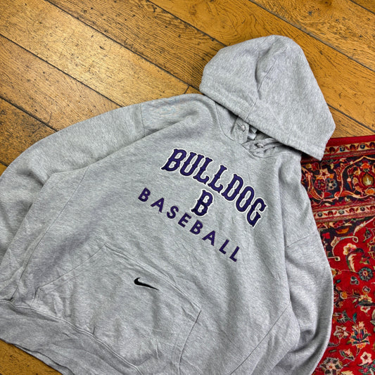 Vintage Nike USA Bulldog College Grey Hoodie Embroidered Sweatshirt - L