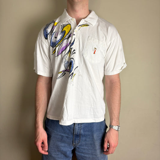 Vintage Hugo Boss Tennis Golf White Pattern Polo Shirt - M