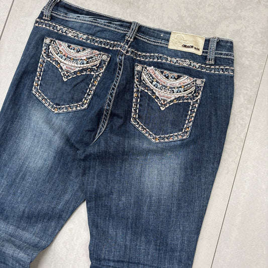 Vintage Y2K Grace Rhinestone Embroidered Flared Bootcut Denim Jeans - Size 16