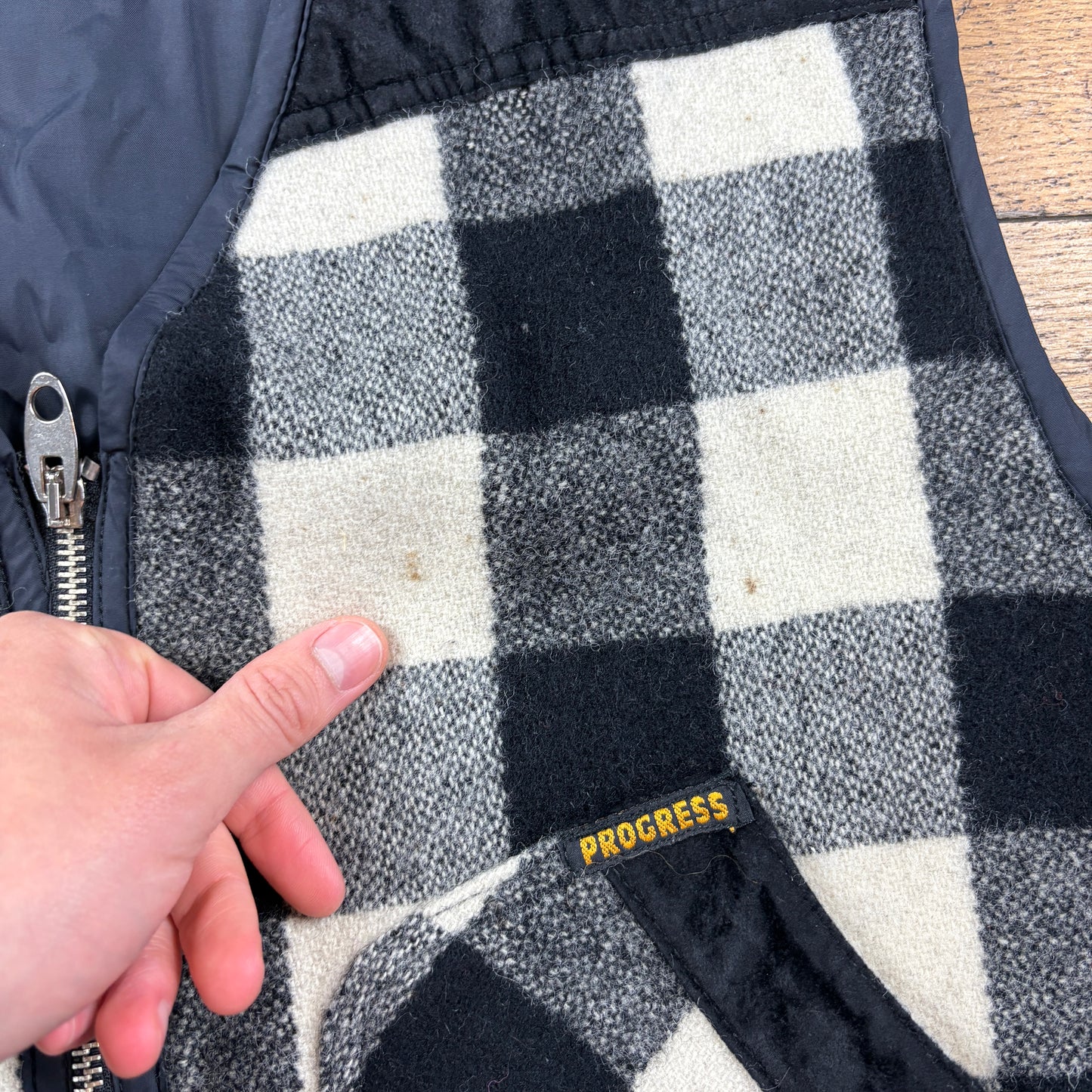 Vintage Progress Black Check Plaid Flannel Gilet Vest - M/L