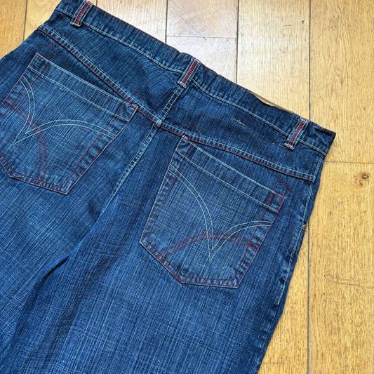 Vintage Embroidered Blue Hip Hop Baggy Shorts Jorts - 42