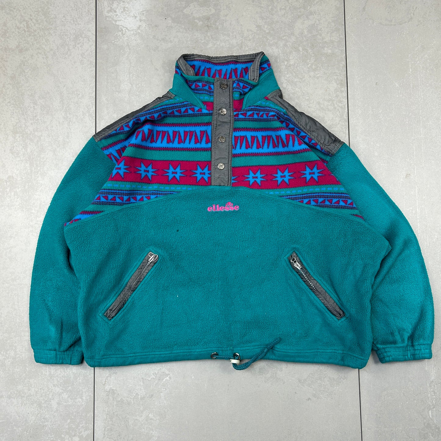 Vintage 90s Ellesse Embroidered Green Fleece Sweatshirt - XL