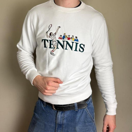 Vintage Lacoste White Tennis Wimbledon Embroidered Sweatshirt - M