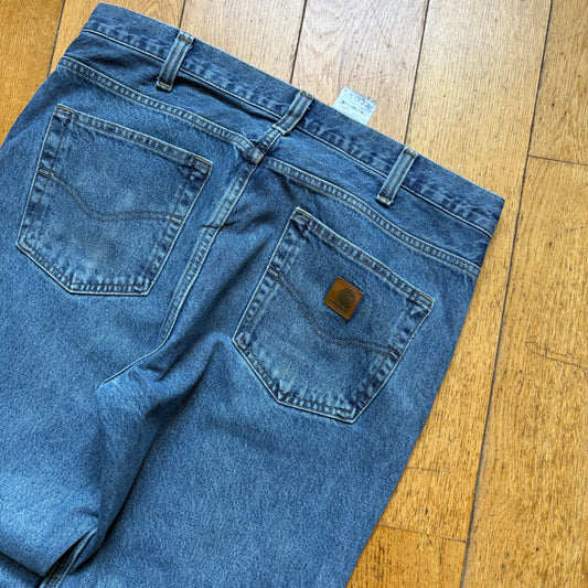 Vintage Carhartt Workwear Carpenter Baggy Blue Jeans Trousers - 36