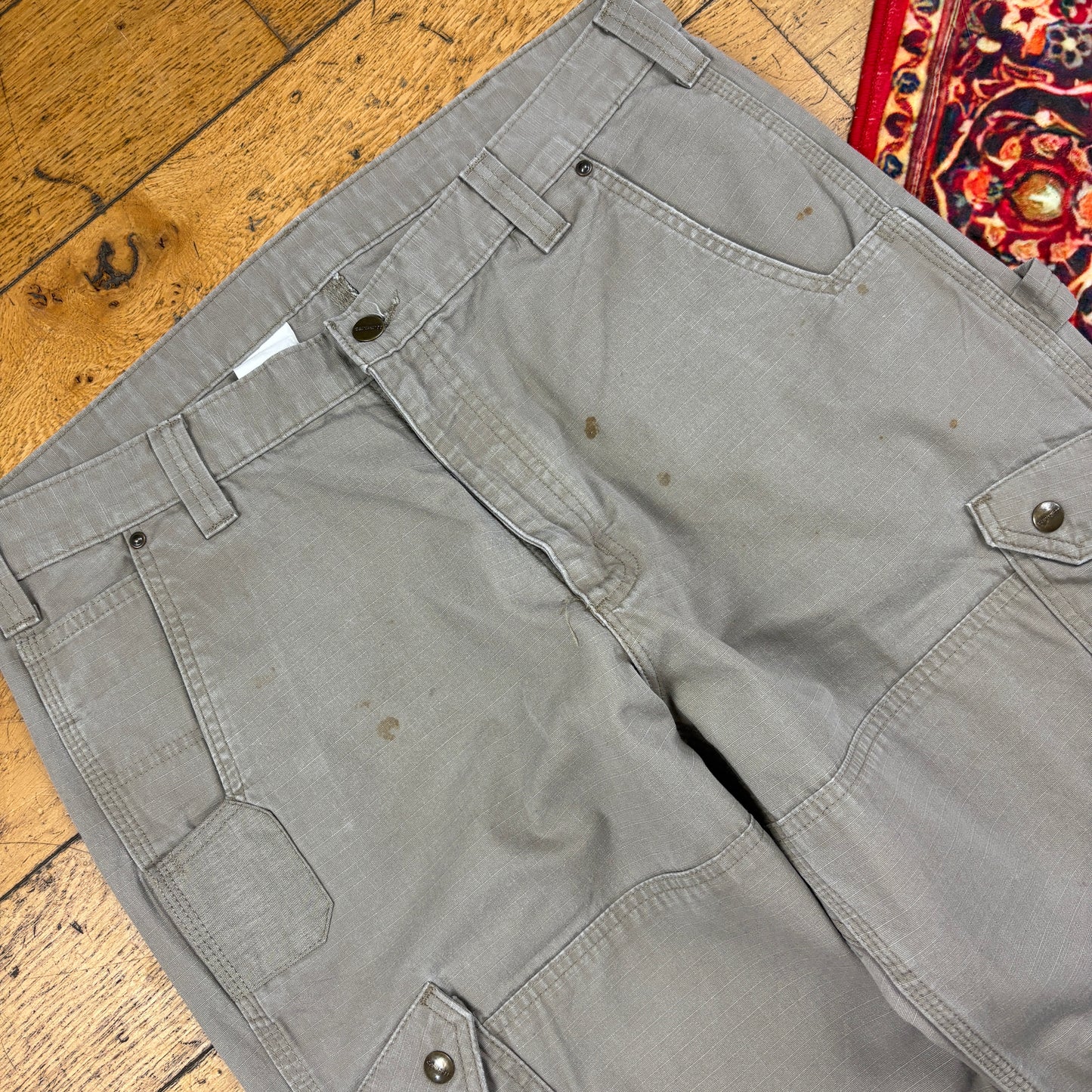 Vintage Carhartt Cream Double Knee Cargo Workwear Carpenter Baggy Trousers - 36