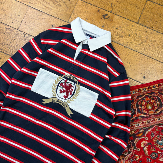 Vintage Tommy Hilfiger Stripe Red Rugby Polo Shirt - XS