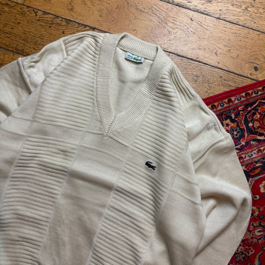 Vintage Chemise Lacoste Cream Chunky Knit Jumper - XL
