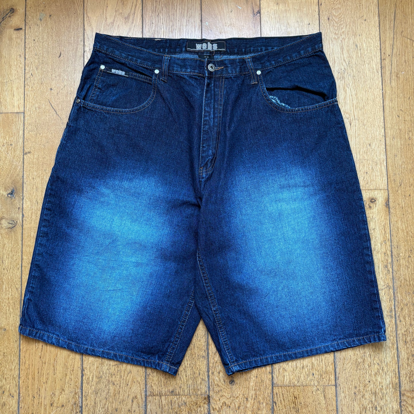 Vintage Webs Embroidered Blue Hip Hop Baggy Shorts Jorts - 38