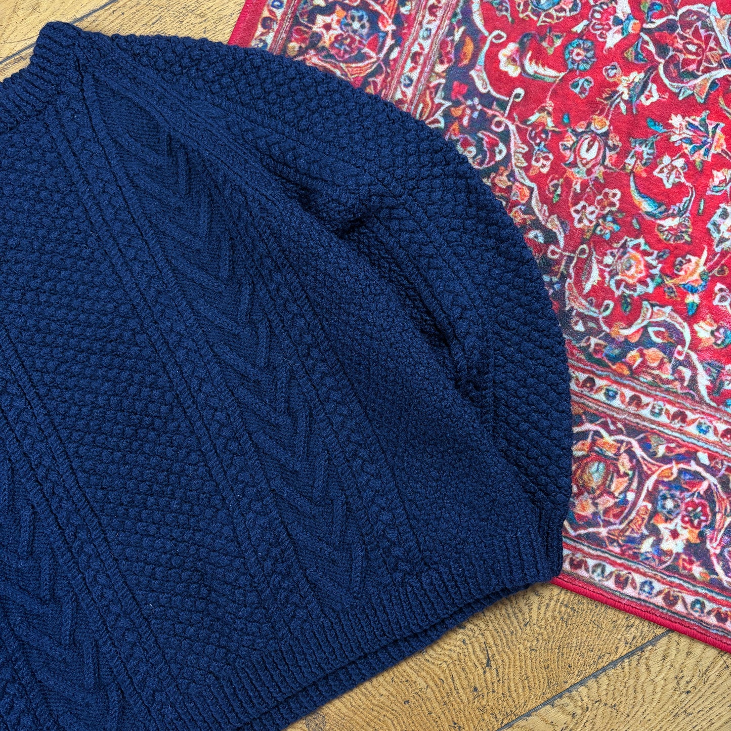 Vintage Navy Chunky Cable Knit Wool Jumper - M