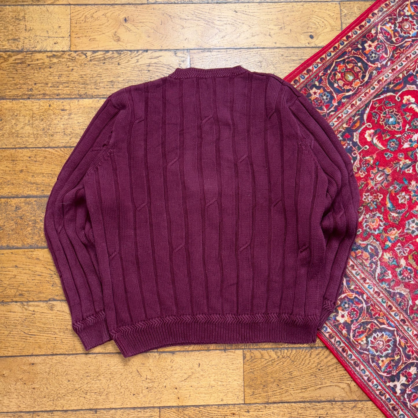 Vintage Nautica Burgundy Cable Embroidered Knit Jumper - XL