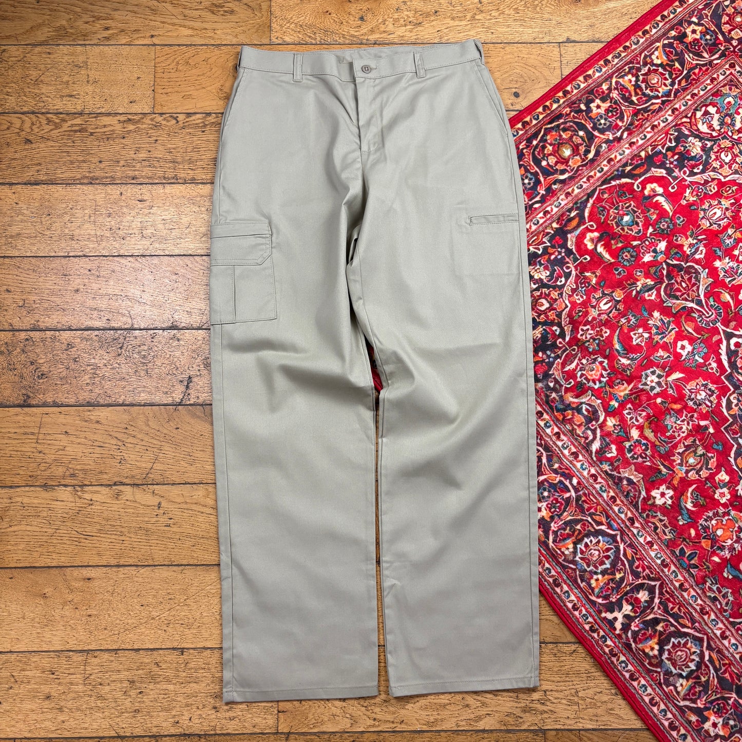 Vintage Dickies 874 Cream Baggy Cargo Skate Trousers - 32