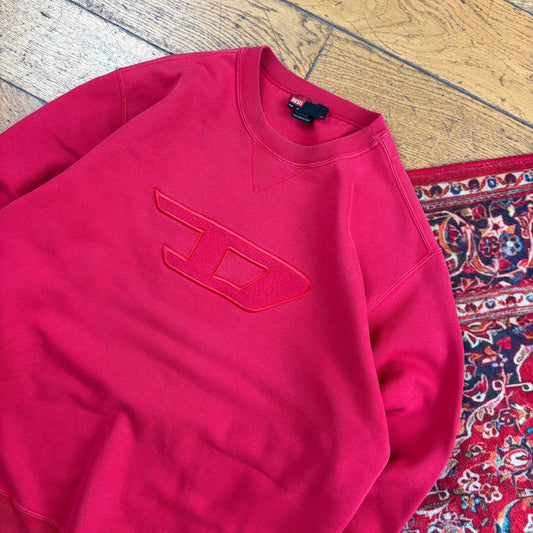 Vintage Diesel Red Embroidered Sweatshirt - M