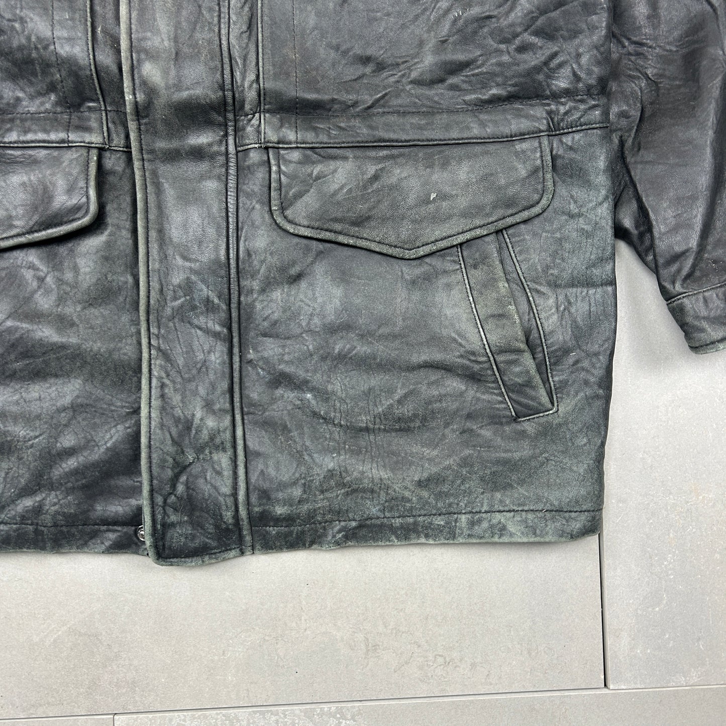 Vintage Trench Style Brown Genuine Leather Bomber Jacket - XL