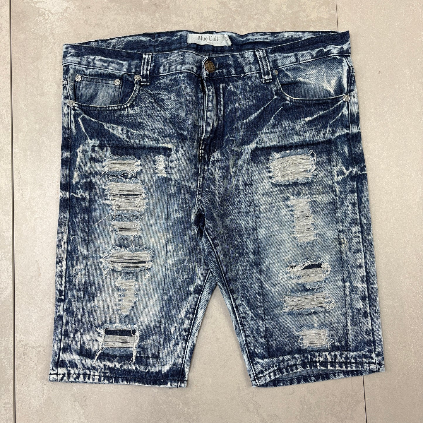Vintage Acid Wash Blue Hip Hop Baggy Shorts Jorts - 42