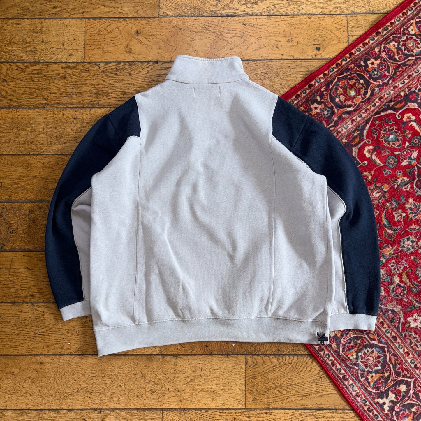 Vintage 90s Kappa Grey Navy Embroidered Zip Sweatshirt - L