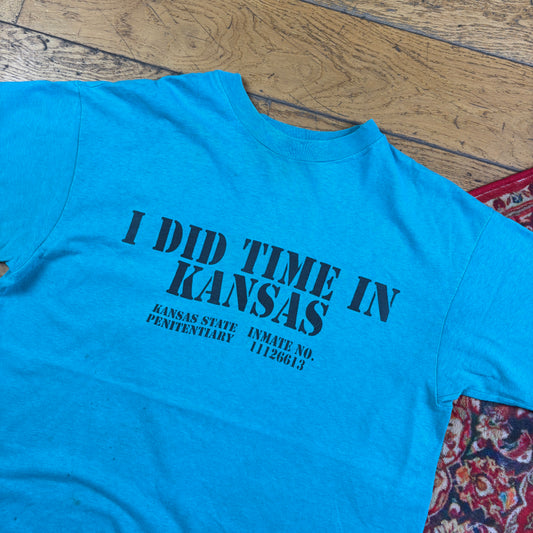 Vintage 90s Funny Kansas Prison Blue Single Stitch Graphic T-Shirt - S