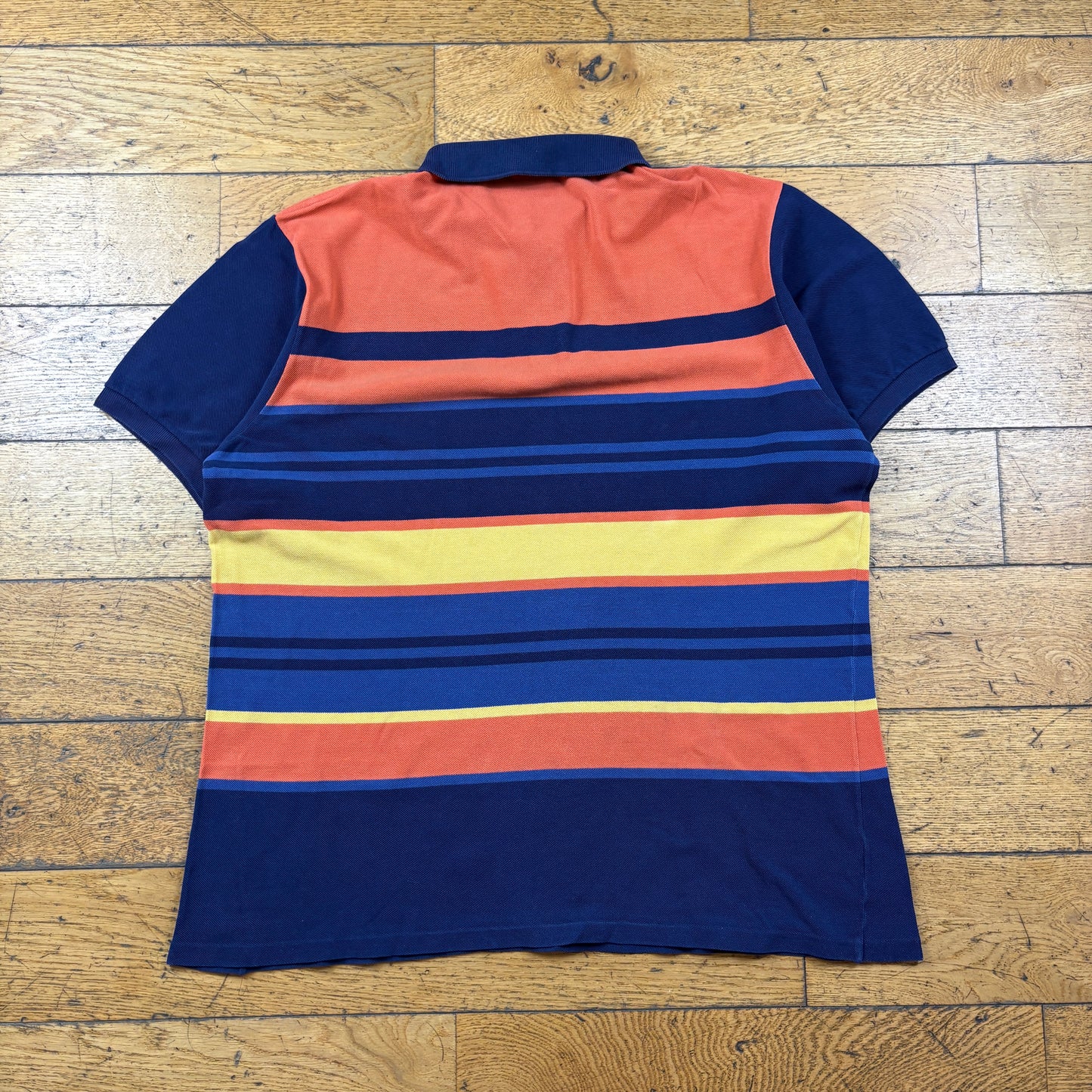 Vintage Lacoste Navy Orange Stripe Polo T-Shirt - XL