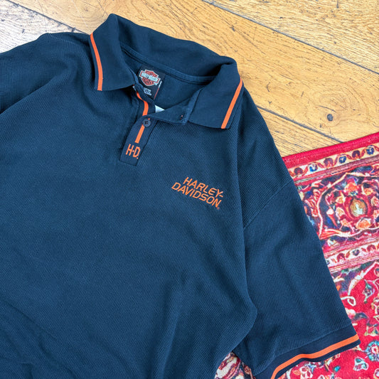 Vintage Harley Davidson Black Embroidered Polo T-Shirt - L