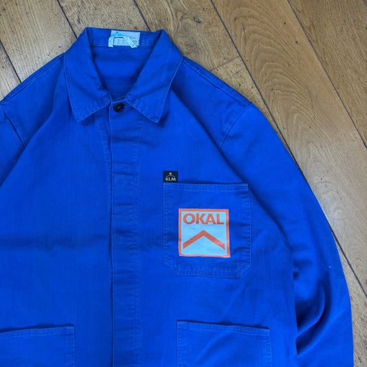 Vintage French Chore Workwear Jacket Blue Overcoat - L