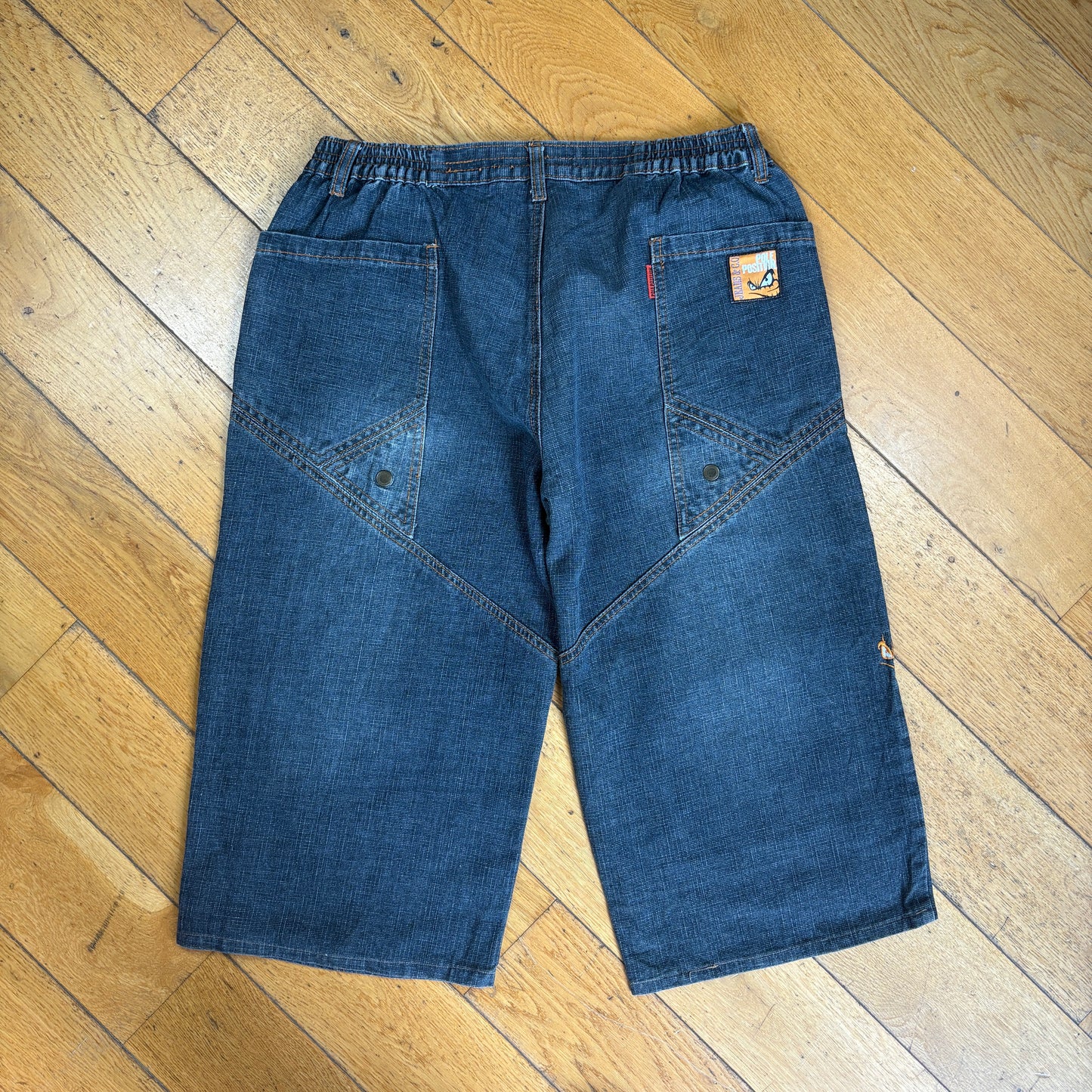 Vintage Pole Position Embroidered Hip Hop Blue Baggy Shorts Jorts - 32