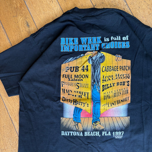 Vintage 1997 Motorbike Bar Black Single Stitch Graphic T-Shirt - L