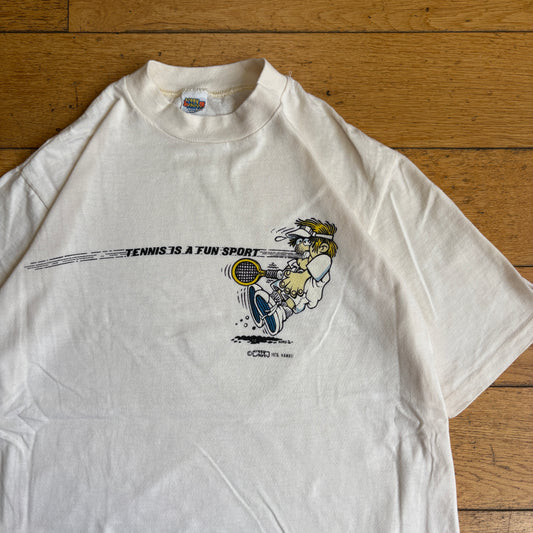 Vintage 1978 Crazy Shirts Tennis Funny Single Stitch White Graphic T-Shirt - S