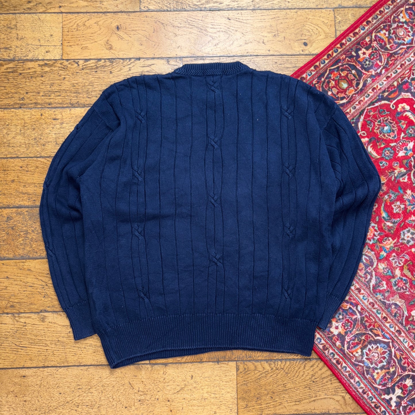 Vintage Nautica Navy Cable Embroidered Knit Jumper - XL