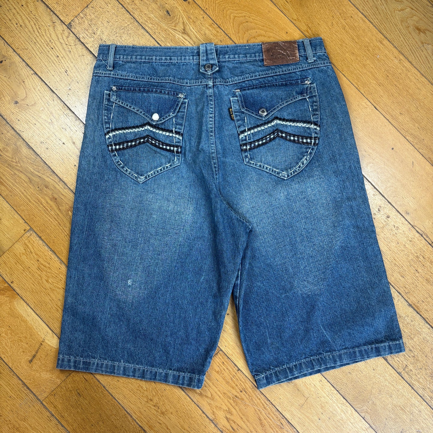 Vintage Red Ape Embroidered Hip Hop Blue Baggy Shorts Jorts - 40