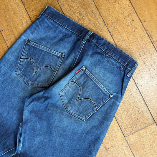 Vintage Levis Engineered Baggy Selvedge Rare Blue Denim Jeans -