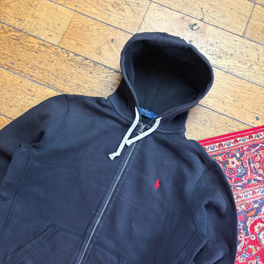 Vintage Ralph Lauren Black Zip Hoodie Embroidered Sweatshirt - M