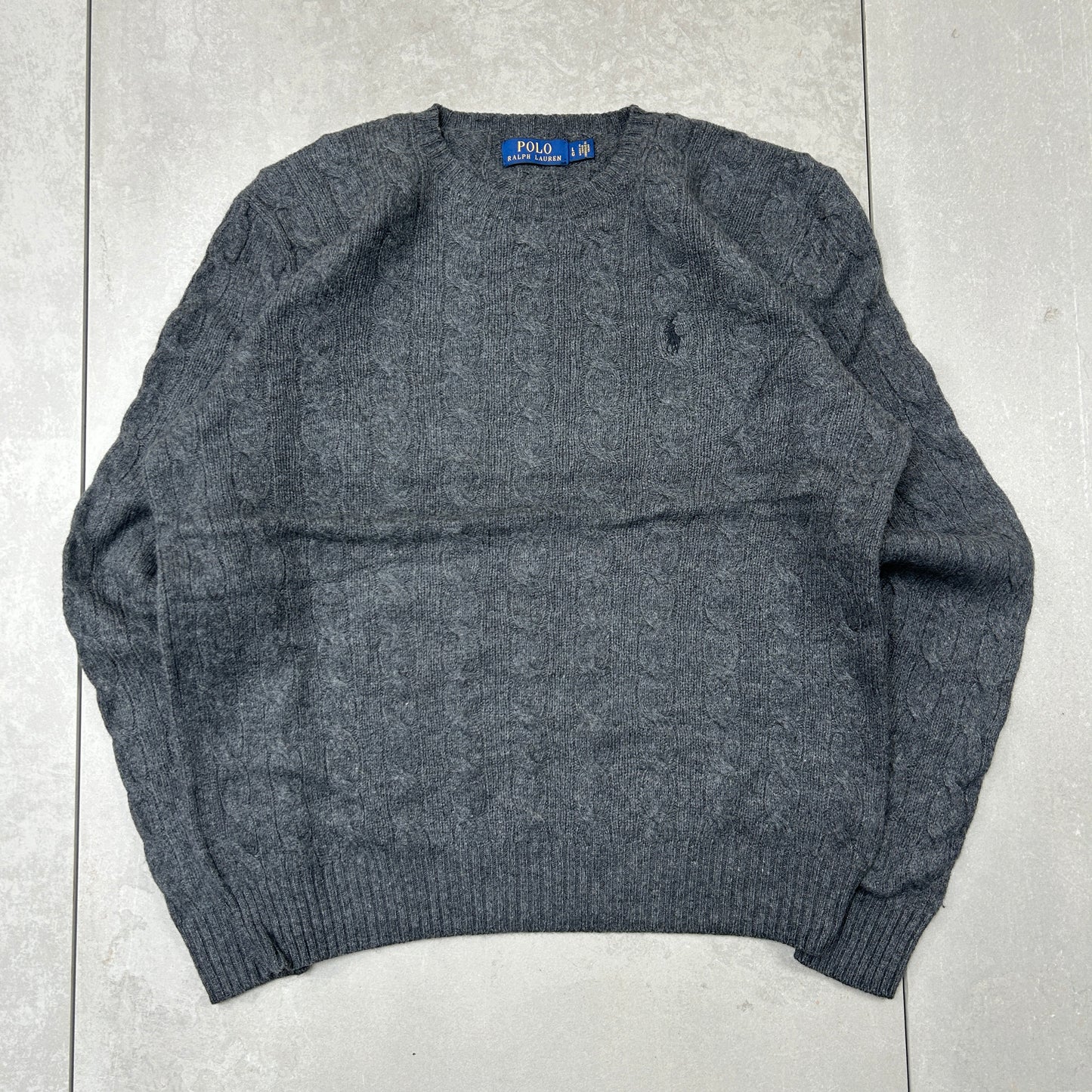Vintage Ralph Lauren Cable Grey Knit Jumper - L