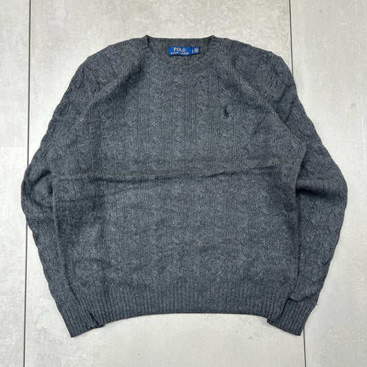 Vintage Ralph Lauren Cable Grey Knit Jumper - L