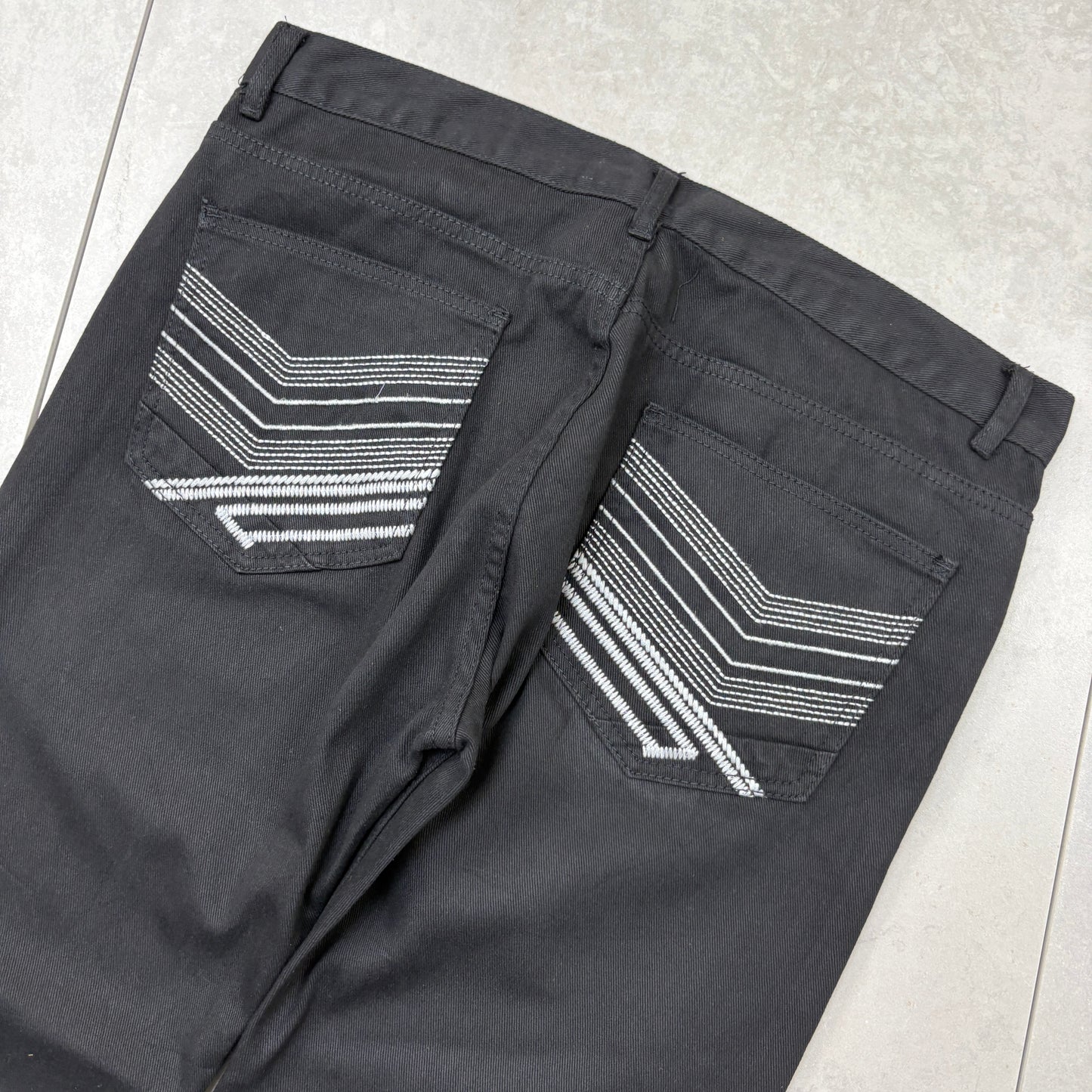 Vintage Embroidered Hip Hop Black Baggy Jeans - 38