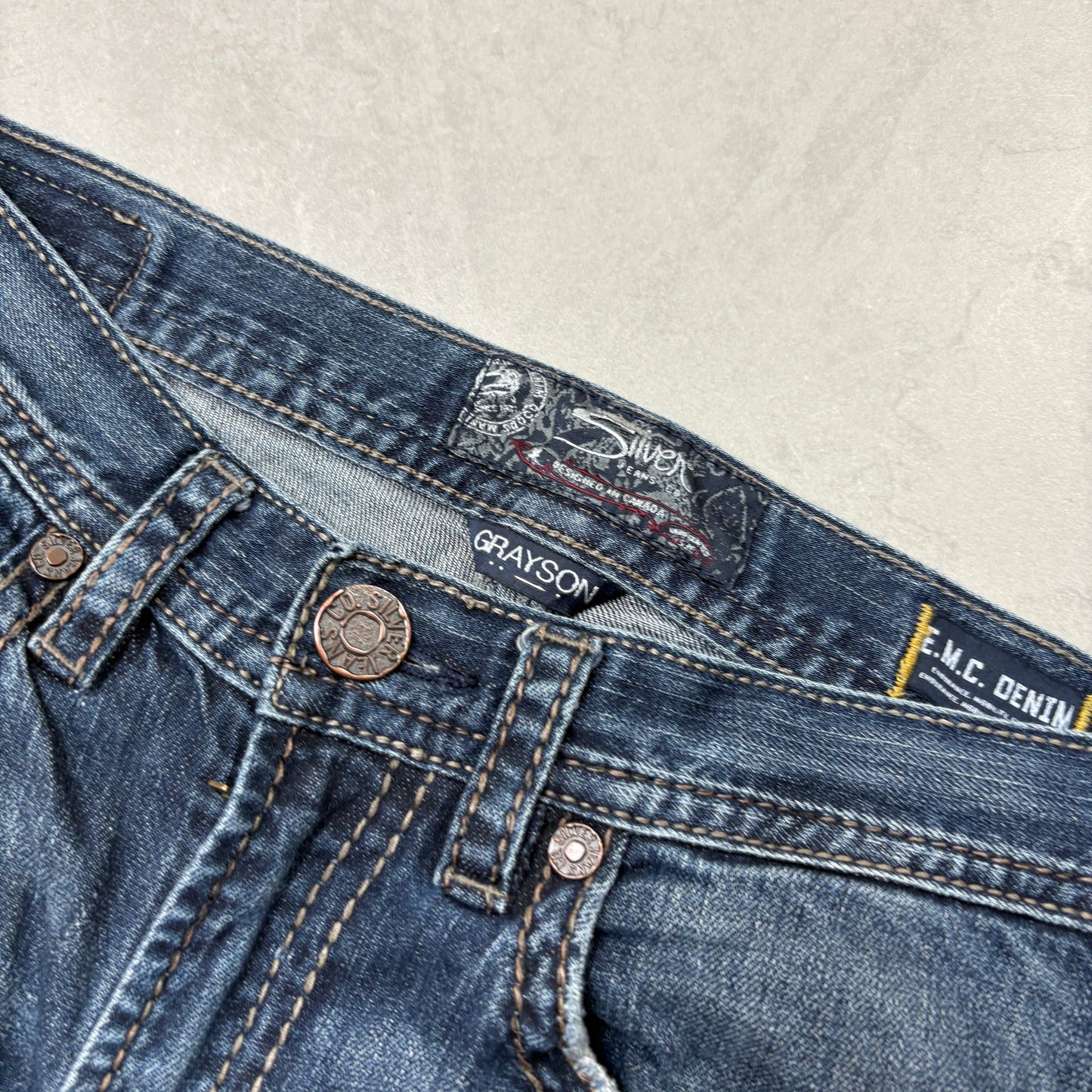 Vintage Silver Jeans Embroidered Hip Hop Blue Straight Jeans - 32