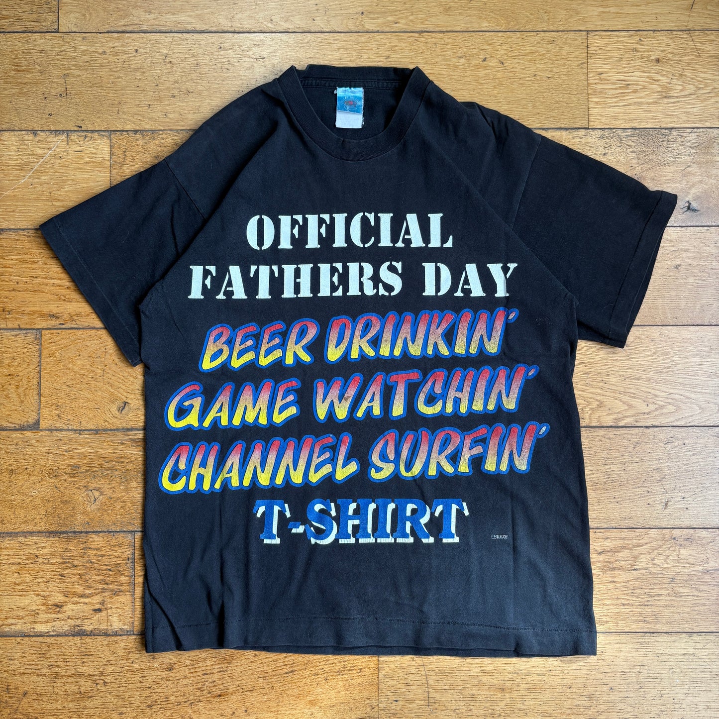 Vintage 90s Funny Fathers Day Slogan Single Stitch Black Graphic T-Shirt - M