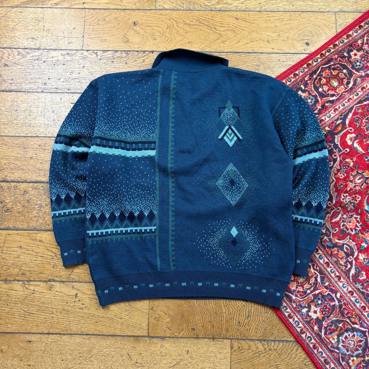 Vintage Green Italian Rugby Polo Pattern Italian Knit Jumper - M