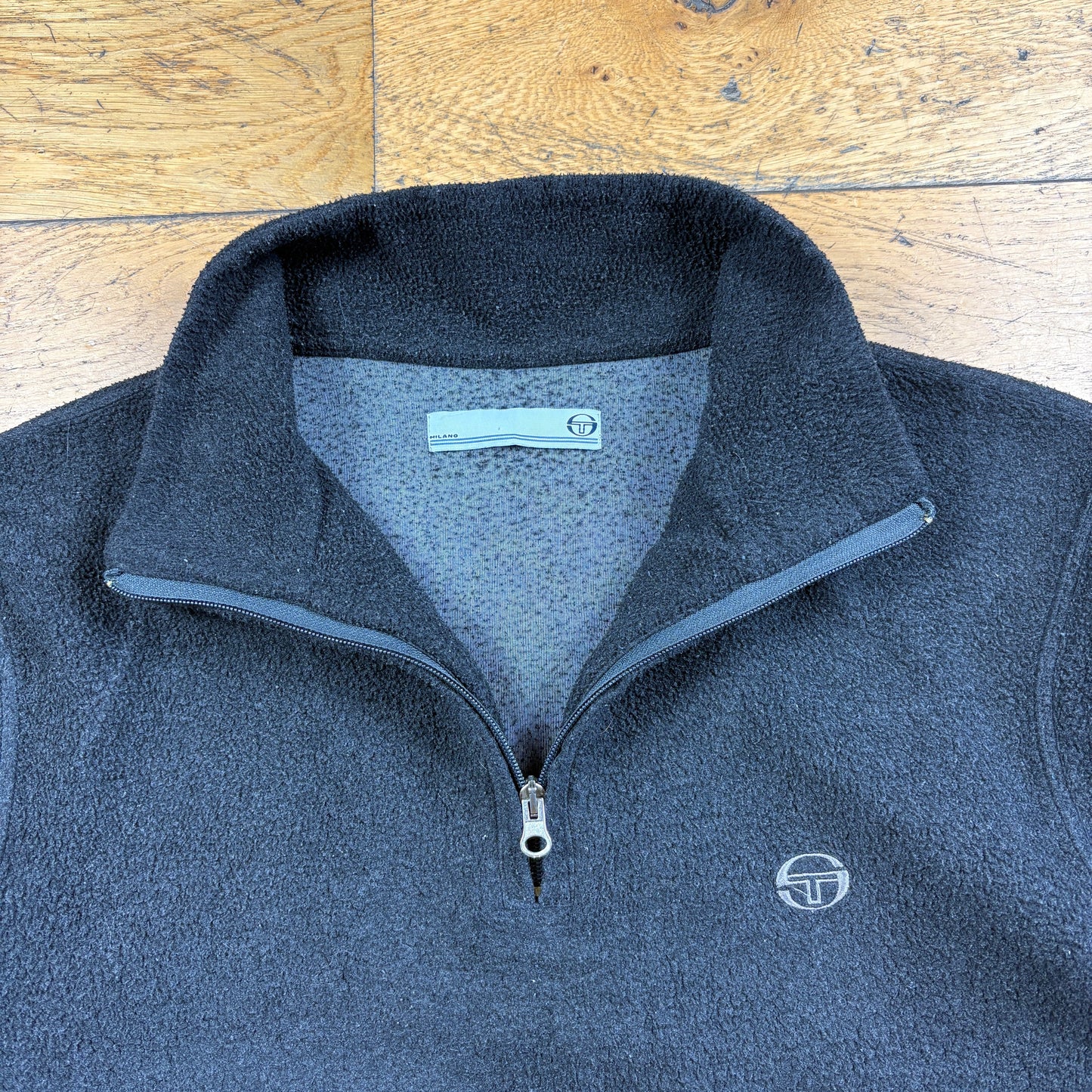 Vintage Sergio Tacchini Black Embroidered Fleece Sweatshirt - XL