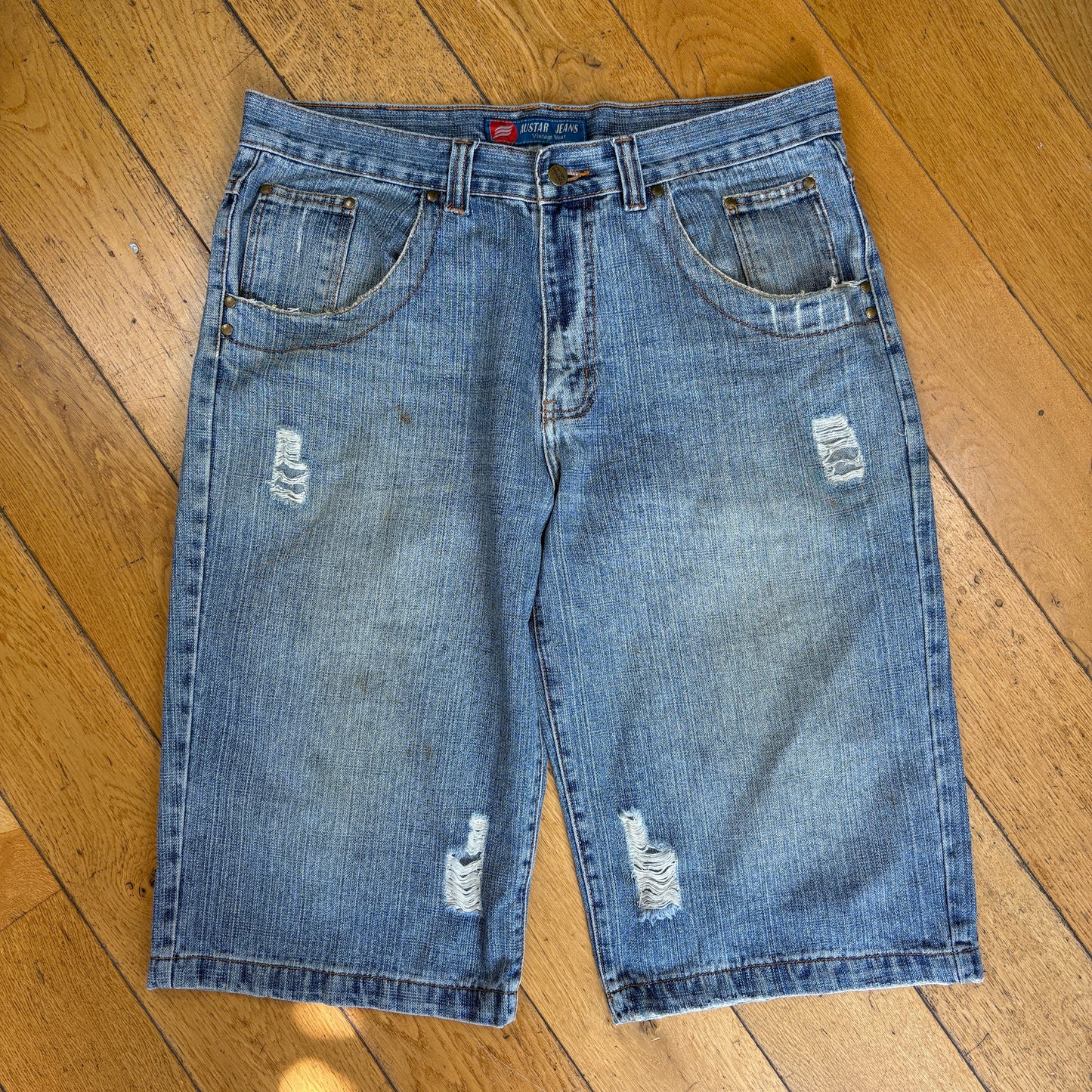 Vintage Embroidered Hip Hop Blue Baggy Shorts Jorts - 36