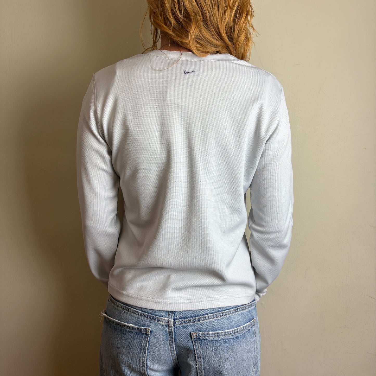 Vintage 90s Nike Swoosh Womens Long Sleeve Waffle Blue T-Shirt - L